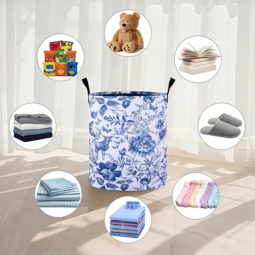 Blue Floral Laundry Basket Foldable Oxford Cloth Tote Bag Laundry Hamper Clothes Storage Bucket Organizer For Bathroom/Laundry Storage/Bedroom 19.6x15.7 Inch - color: Blue Floral