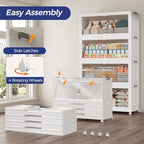 240QT Extra Large Stackable Storage Bins with Lid, 60Gal Plastic Closet Organizers and Storage Drawer, Collapsible Cabinet Box with Wheels Clear Doors for Home Kitchen Office, 4Pack White - size: 60QT, style: 4Pack