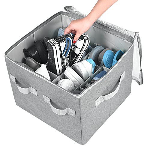Moteph Shoe Organizer Closet Storage Solution with Clear Cover & Adjustable Dividers for Shoes, Handbags, Blankets, Linen, Clothing (Grey, Small - 12 Pairs) - color: Grey, size: Small - 12 Pairs