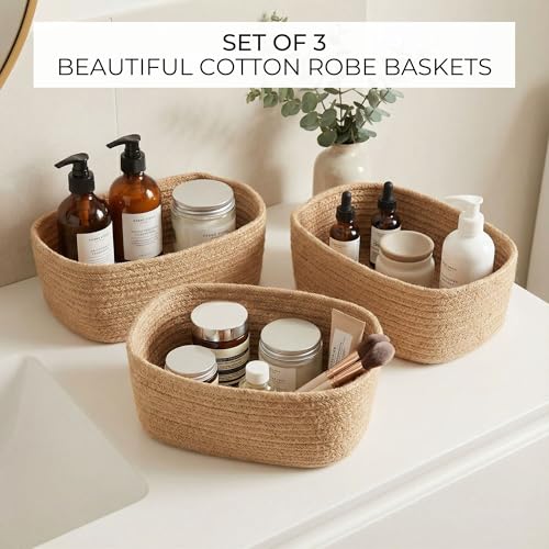 Beautiful Storage Basket Set of 3 - Sturdy Jute Rope Baskets for Shelves Are Perfect for Organizing Your Home - Quality Storage Bins Easily Fit With Any Nursery or Bedroom Decor - color: Jute-Brown