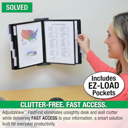 Ultimate Office AdjustaView 10-Pocket Wall Reference Organizer with Easy-Load Pockets and Mounting Screws, Black Pockets - color: Black Pockets