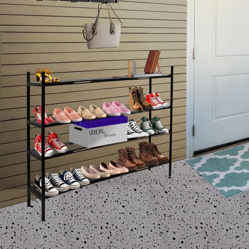Shoe Rack, 4-Tier Long Shoe Rack, Stackable Shoe Storage Organizer Expandable Shoe Shelf Stand, Holds up to 25-30 Pairs of Shoes for Entryway, Garage, Front Door Entrance, Metal,45.6in Black - color: Black, size: 4-Tier