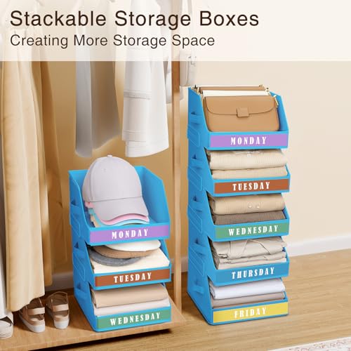 Homsorout Closet Organizers and Storage - 5 Tier Shelf Organizer with Weekly Labels, Stackable Storage Bins with Metal Frame, Foldable Cube Bins, Home Baskets for Kids and Adults, Blue - color: Blue