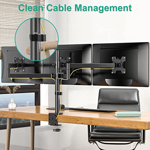 WALI Triple Monitor Mount, 3 Monitor Desk Mount for 13-27 inch Computer Screens, Holds up to 22 lbs, Triple Monitors Stand for Desk, with Tilt, Swivel, Rotation, VESA 75/100mm (M003S), Black - size: Triple, style: C-Clamp
