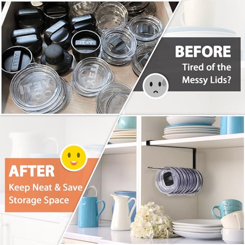Tumbler Lid Organizer, Horizontal Tumbler Lid Storage Hook Up to 10 Lids, Space Saving Cup Lid Holders Under Cabinet Tumbler Lid Hook for Kitchen Organizer and Storage,Hanging Paper Towel Rack Hanger - color: Black, size: 1 Pack
