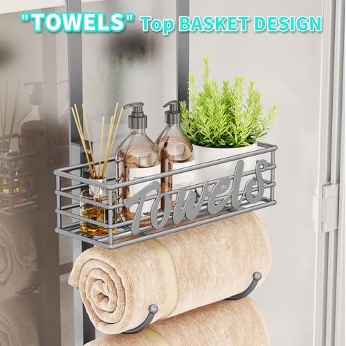 HapiRm Towel Racks for Bathroom Storage - 9 Tier Over The Door & Wall Mount Rolled Towel Storage Organizer Holder with Metal Shelf Basket for Small Bathroom, Camper, Rv - Sliver, Patented - color: Silver, size: 9-Tier