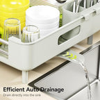 Urackify Extendable Dish Drying Rack, Dual Part Dish Drainers with Non-Scratch and Movable Cutlery Drainer and Drainage Spout, Adjustable Dish Rack for Kitchen, Gray & White - color: Soft Celery Green