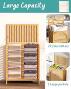 Laundry Hamper with Lid, 27.3 Gallon (103L) Bamboo Wood Clothes Laundry Basket with Lid and Handles, Removable Liner - color: Natural, size: Extra Large
