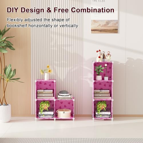 UNKU Cube Storage Organizer, 3 Cube Closet Organizer Storage Shelves, DIY Stackable Bookcase, Clothes Organizer Shelf for Closet, Bedroom, Living Room, Cabinet, Home, Office, Pink - color: Pink, size: 3cube