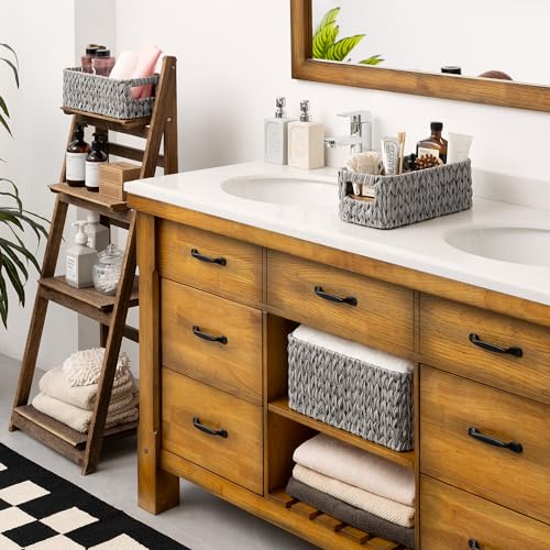 GRANNY SAYS Wicker Baskets for Organizing, Storage Baskets for Shelves, Small Baskets for Counter, Waterproof Storage Basket with Handles, Gray, 3-Pack - color: Gray, size: 14½"L x 10¼"W x 7"H + 2x 13"L x 6"W x 4½"H