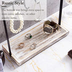 MyGift Black Metal Entryway Key Holder with 5 Hooks and Shabby Whitewashed Wood Base, Tabletop Necklace and Jewelry Organizer Rack with Ring Tray - color: Whitewashed