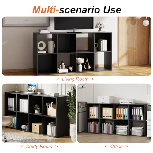 Sweetcrispy 8 Cube Storage Organizer - Open Cube Bookshelf with 4 Removable Back Panels, Display Storage Bookcase for Living Room, Bedroom, Entrance Hall, Home Office，47.7" L×11.6" W×24" H, Black - color: Black, size: 8-Cube(47.7"L×11.6" W×24"H)