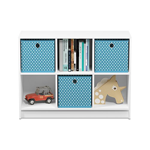 Furinno BASIC Book Shelf, 6-Cube Bookshelf with Open Shelf, 3 x 2 Bookcase with Storage Bins, Closed Back, Horizontal, 11.9 x 31.6 x 23.6, for Living Room, Bedroom, Home Office, White/Light Blue - color: White/Light Blue, size: 6-Cube with Bin