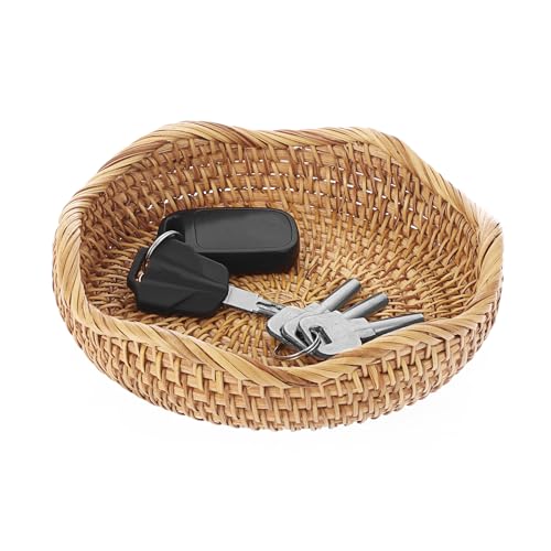 Hipiwe Round Key Basket Bowl for Entryway 7.3" Natural Rattan Fruit Bowl Woven Wicker Basket Serving Tray Rattan Organizer Decorative Baskets for Kitchen Counter Bedside Living Room - color: Natural Color, size: X-Small,7.3"