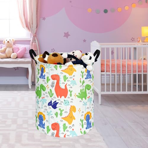 KUNRO Kids Laundry Hamper Clothes Gift Basket Storage Laundry Baskets Organizer Bin with Handles for Nursery Room (Baby Dino) - color: dino-baby