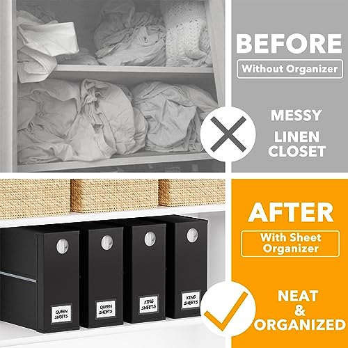 SpaceAid 4 Pack Bed Sheet Organizers and Storage, Foldable Sheet Organizer for Linen Closet, Sheets Set Folder Keeper with Window XL (Queen & King Size) Organizing Bedding Container, Black - color: Black, size: 4 Pack
