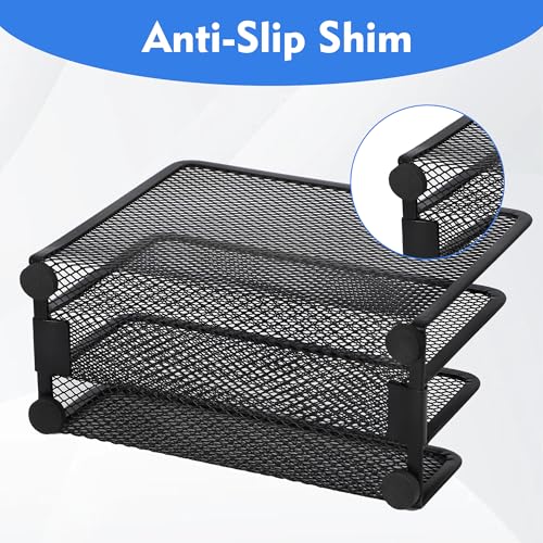 EASEPRES Desk Mail Organizer, Office Small Desktop Metal Mesh Envelope Letter Sorter Paper File Holder Organizer with 3 Vertical Upright Compartments, Black 1 Pack - color: Black, size: 1 Pack