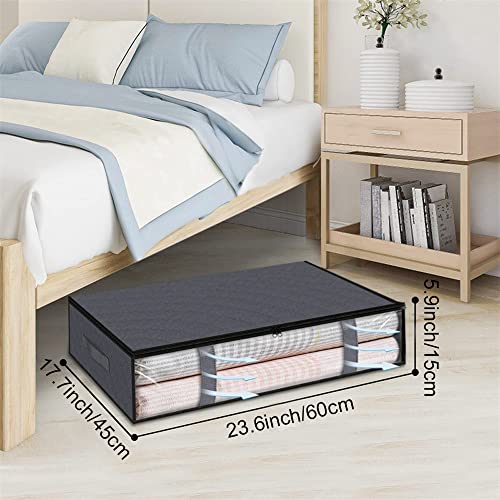 Under Bed Storage Containers, 4-Pack Large Capacity Underbed Storage Bags Organizer, Thick Fabric Storage Bins with Clear Window and Handles for Blanket, Comforter, Bedding, Clothes, Gray - color: 4 Pcs-Grey