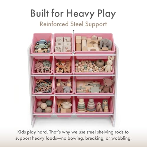 Humble Crew Toy Storage Organizer with 12 Removable Storage Bins for Kids Playroom, 4-Tier Toddler Toy Organization, White/Pink - color: White/Pink
