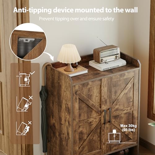 Mericonia Farmhouse Shoe Cabinet with Doors, Modern Large 5-Tier Shoe Storage Cabinet with Adjustable Shelves, Wooden Shoe Organizer for Entryway, Hallway, Closet, Bedroom, Living Room (Rustic Brown) - color: B-rustic Brown