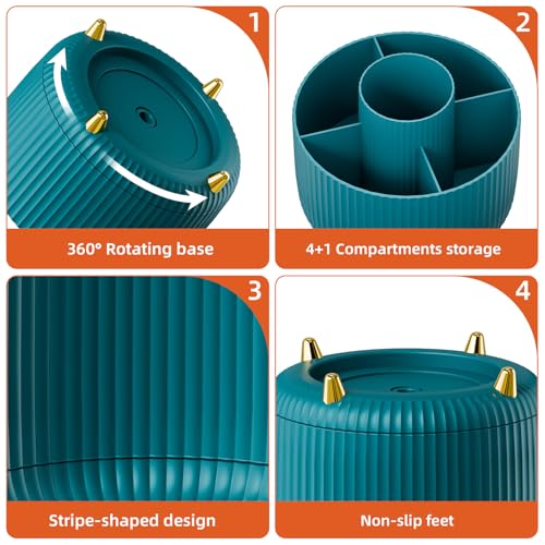 Marbrasse Desk Organizer, 360-Degree Rotating Pen Holder, Desk Organizers and Accessories with 5 Compartments Pencil Organizer, Art Supply Storage Box Caddy for Office, Home（Green） - color: Green