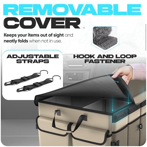 FORTEM Trunk Organizer For SUV Car Trunk Organizer, Foldable Storage, Car Accessories for Women Men, Collapsible Bag, Perfect Christmas Gifts, 600D Oxford, Non Slip Bottom, Straps, Soft Cover (85L) - color: Beige, size: XL (85L)