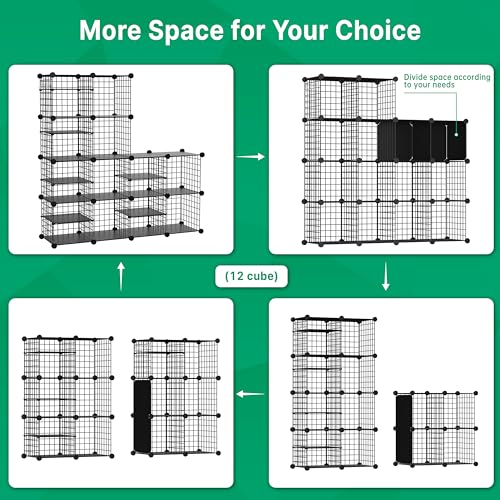 Wire Cube Storage Organizer, 12 Cubes Converted into 14 Cubes, Sturdy Metal Grids Storage Shelf Closet Shelving Units and Storage, Shelves for Bedroom LIvingroom Office - color: Black, size: 12 cubes