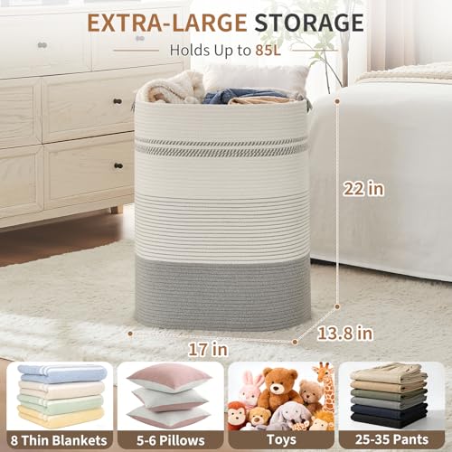 AINUOQI Laundry Basket with Handles - Blanket Basket & Hampers for Bedroom Aesthetic, Laundry Hamper & Blanket Storage for Living Room, Clothes Hamper, Tall, Large 17" x 14" x 22”, Grey - color: Grey, size: 85L