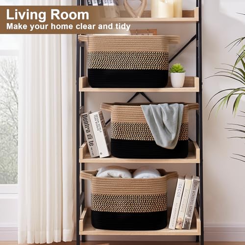 OIASKET Storage Basket for Organizing, Woven Baskets for Storage, Rectangle Decorative Baskets for Shleves, Closet, Toys, Books, Nursery Organizer Bins - Pack of 3 (Black & Brown, 15.75"x11.8"x9.85") - color: Black & Brown, size: 15.75"x11.8"x9.85"