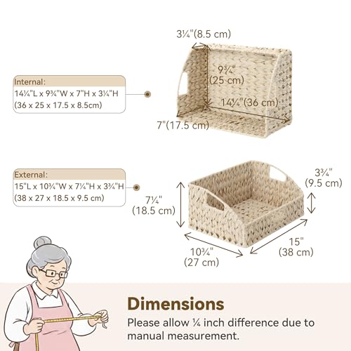 GRANNY SAYS Wicker Storage Baskets for Shelves, Large Wicker Basket with Handles, Trapezoid Woven Baskets for Storage, Decorative Basket for Home Decor, Butter Milk - color: Butter Milk, size: 10¾"D x 15"W x 7¼"H