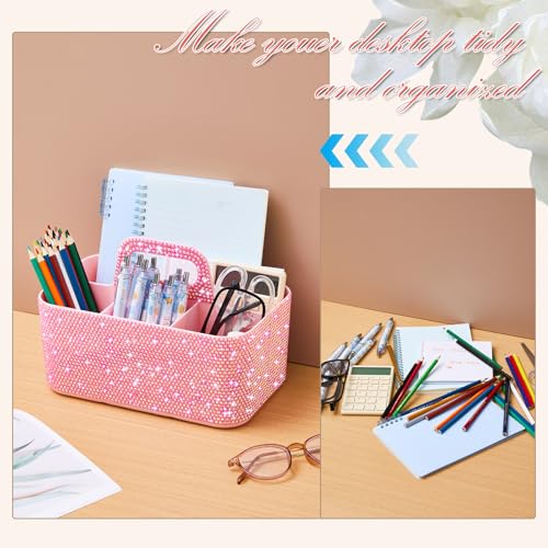 Marspark Bling Makeup Caddy Organizer with Handle, Sparkly Art Craft Holder, Glitter Bathroom Hair Caddy, Shimmer Pen Pencil Holder for Women Desk Organizer, Bling Gifts for Women(Pink,AB Diamond) - color: Pink, style: AB Diamond