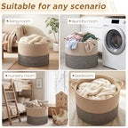 XXXXL 125L Extra Large Blanket Basket, 23.6" x 16.9" Jumbo Woven Cotton Rope Storage Basket with Handles, Laundry Hamper, Toy Storage for Living & Play Room(Black & Jute) - color: Black & Jute