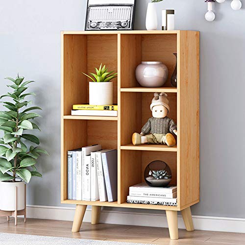 IOTXY Wooden Open Shelf Bookcase - 3-Tier Floor Standing Display Cabinet Rack with Legs, 5 Cubes Bookshelf, Pear Yellow - color: Pear Yellow, size: 50CM