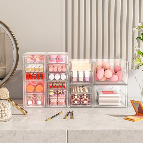 ARSTPEOE Makeup Acrylic Organizer with 17 Drawers(4 Sets), Desk Organizers and Accessories, Clear Makeup Organizer, Dustproof Storage Drawers for Office Art Craft Supplies - size: 17 Drawers