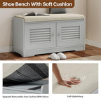 2 Tier Storage Bench with Cushion,31.5" Entryway Bench with Shoe Storage,Shoe Storage Cabinet with Adjustable Shelves,2 Door Cabinet with Hidde for Hallway,Bedroom,Living Room,Grey