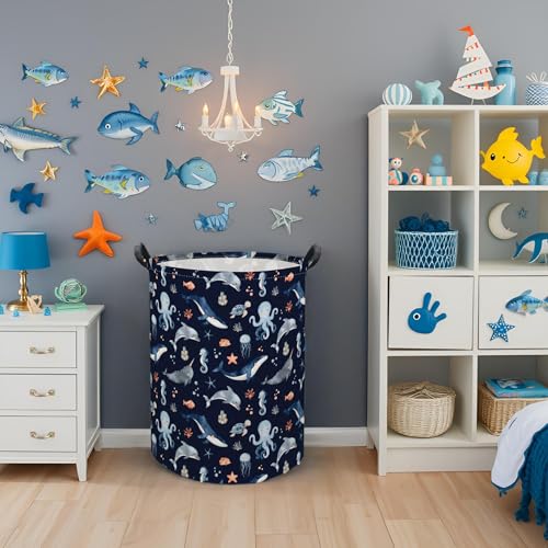Ocean Baby Laundry Basket Baby Hamper for Nursery Girl Kids Soccer Hamper Cute Kids Toys Storage Bin Organizer Ocean Room Decor for Home(Blue Ocean) - color: Blue Ocean