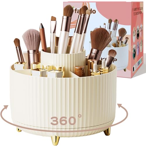 fanado 360° Rotate Makeup Brush Holder Organizer, Makeup Organizers Countertop, Makeup organization and Skincare Storage for Vanity, Desktop, Bathroom (Ivory) - color: Ivory