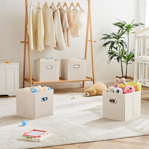 MAX Houser 6 Pack Foldable Fabric Storage Bins with Handles - Ideal for Closet Organization, Bedroom and Nursery（ Beige, 12"x12"x12"） - color: 1 beige