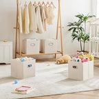 MAX Houser 6 Pack Foldable Fabric Storage Bins with Handles - Ideal for Closet Organization, Bedroom and Nursery（ Beige, 12"x12"x12"） - color: 1 beige