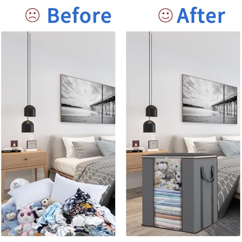 Fixwal Extra Large Blanket Storage Bags 120L 2 Pack Comforter Storage Bags with Reinforced Handles Breathable Clothes Storage Containers for King Comforter Bedding Pillow Sheet Grey - color: Grey, style: 2pcs