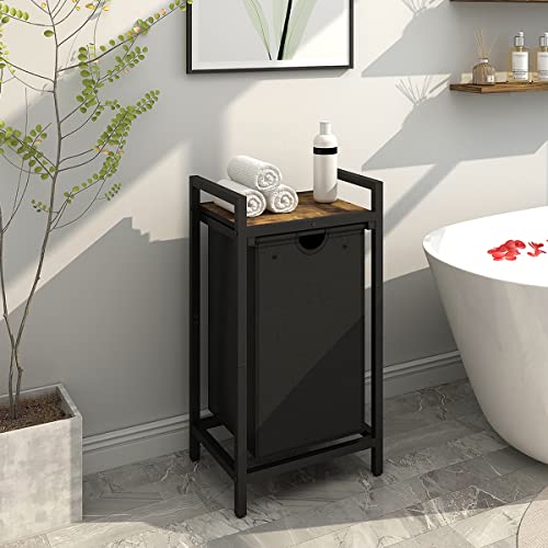 LAATOOREE Laundry Hamper, Two-Color Laundry Basket with Removable Laundry Bag and Top Shelf, Clothes Hamper for Samll Space,Laundry Room, Bedroom, Bathroom - style: 1bag-Rustic Brown
