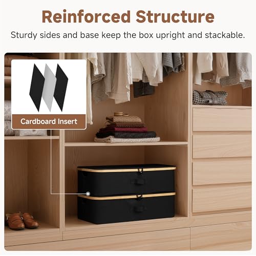 StorageWorks Underbed Storage Containers with Lids, 2-Pack 7" Low Profile Under Bed Storage Box with Bamboo Frame for Clothes, Bedding, Blankets and Shoes, 42L Sturdy Fabric Organizer, Black - color: Black, size: 2