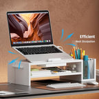 AFOOYO Adjustable Wood Laptop Stand, Ergonomic Height & Angle Computer Riser with Pen Holder – Compatible with MacBook Air/Pro, Dell, HP, Lenovo & 10-17.3" Notebooks – White - color: White, size: With Pen Holder