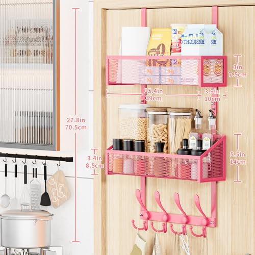 Kaiferty Over The Door Hooks Organizer, Coat Rack Over The Door Storage Hanger Towel Rack, Back of Door Storage Organizer for Bathroom,Bedroom,Kitchen,Office (Pink, 3-Tier) - color: Pink, size: 3-Tier
