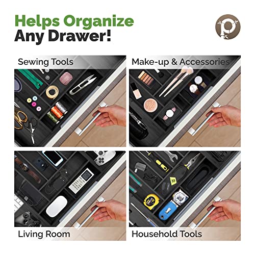 Pristine Bamboo Silverware Organizer - Expandable Kitchen Drawer Organizer - Adjustable Kitchen Drawer Organizer for Utensils, Expandable to 25 Inches Wide, 10 Slots - Black - color: Black, size: 10-Slots