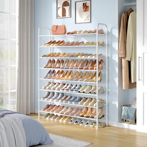 Hoctieon 8 Tier Shoe Rack for Closet, Durable Mesh Style Shoe Rack, Entryway Shoe Shelf, Shoe Storage Organizer for Hallway, Bedroom, Living Room, Wardrobe, White - color: White, size: 8 Tier