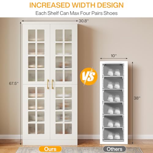 Tribesigns Tall Shoe Cabinet with Doors, 8-Tier Shoe Storage with Adjustable Shelves, Modern Shoe Organizer Shoe Rack Cabinet for Entryway, Hallway, Closet, Living Room, White - color: White