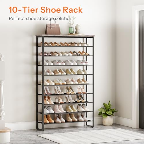HOOBRO 10-Tier Shoe Rack for Entryway, 39.4" L Shoe Storage Organizer, Large Capacity Shoe Shelf for Closet, Front Door Entrance, Hallway, Holds 45-50 Pairs of Shoes, Greige and Black BG171XJ01 - color: Greige + Black, size: 10 Tiers (39.4"W)