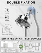 Shower Caddy Hanging - Never Rust Shower Hanging Organizer - Aluminum Over the ShowerHead Caddy with Soap Basket and 6 Hooks for Razor/Sponge (Frosted Silver) - color: Shiny Silver