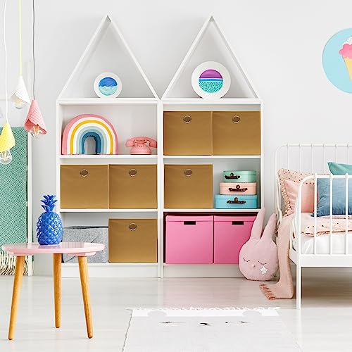 SIMPLE HOUSEWARE Foldable Cube Storage Bins with Handles, 11-Inch, Tan, 6-Pack, Fabric Cubes Organizer for Closet or Shelves - color: Tan